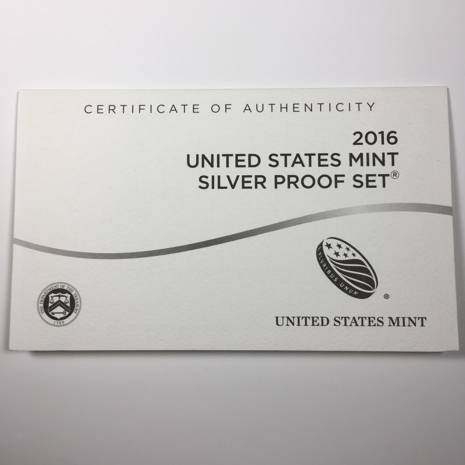 2016 Certificate of Authenticity - COA for Silver Proof Set - COA16SS