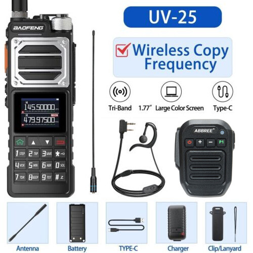BAOFENG UV-25 WALKIE TALKIE LONG RANGE TRI-POWER TWO WAY RADIO+BLUETOOTH MIC+771