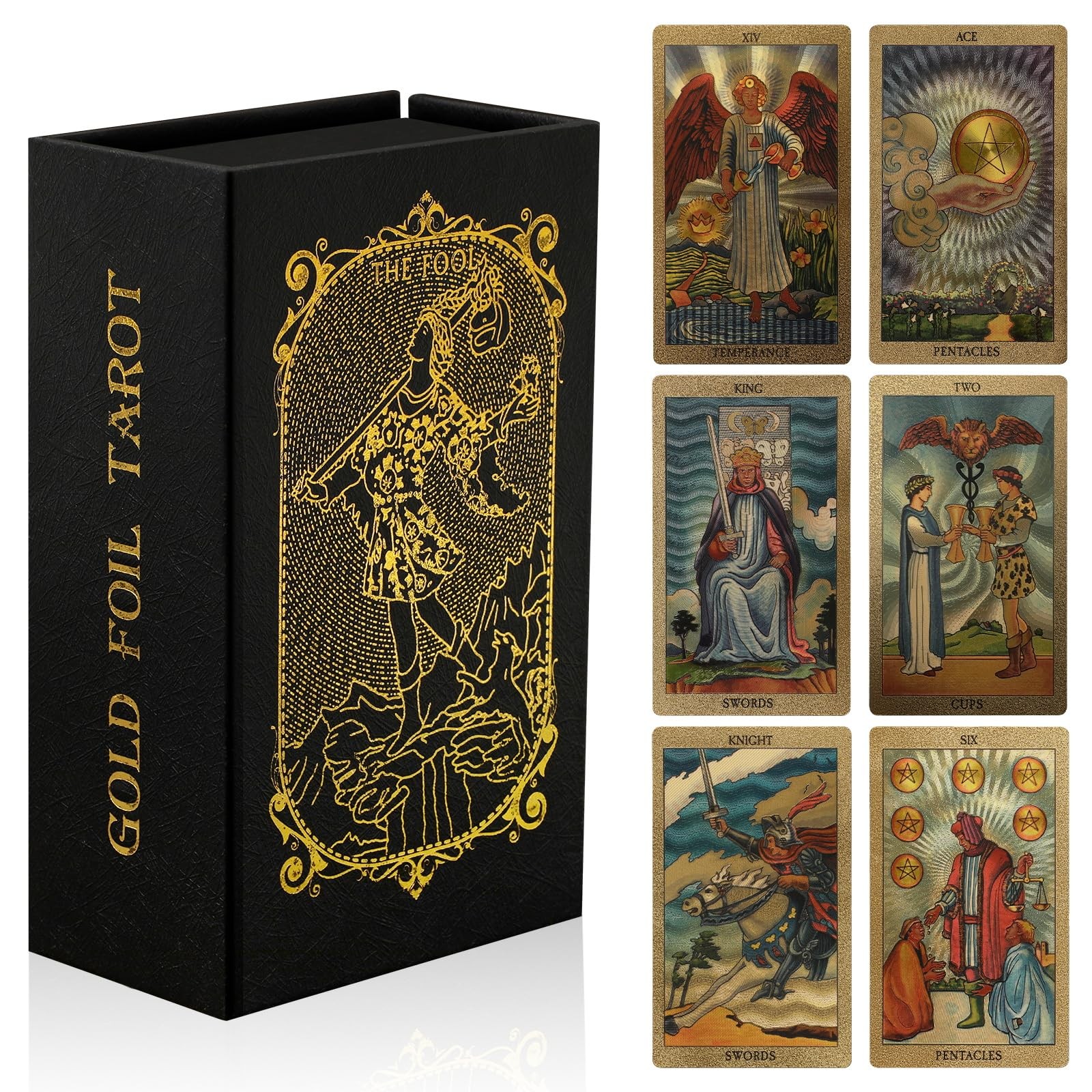 EGCUQ 78 Tarot Cards with Guide Book,Rider Waite 4.72*2.76 inches, Gold