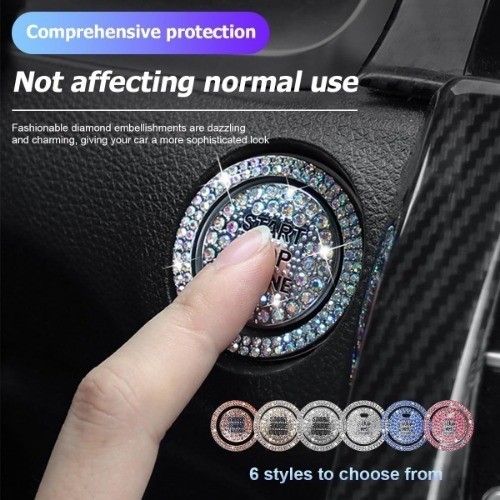 2 Pcs Bling Crystal Rhinestone Car Engine Start Stop Button Decorative Ring, Pro