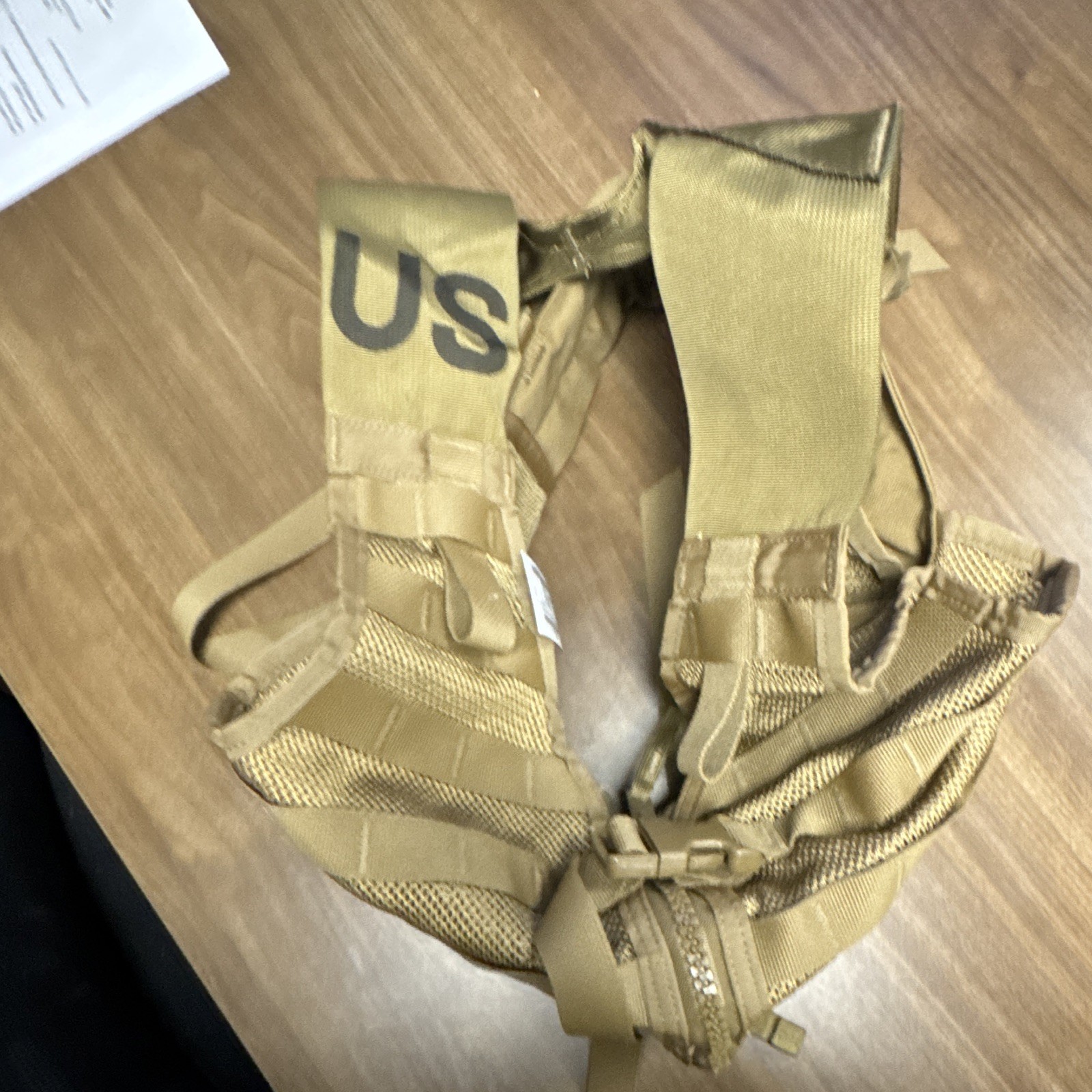 Tan Tactical MOLLE Mesh Vest Chest Rig Adjustable Zip Front "US" One Size