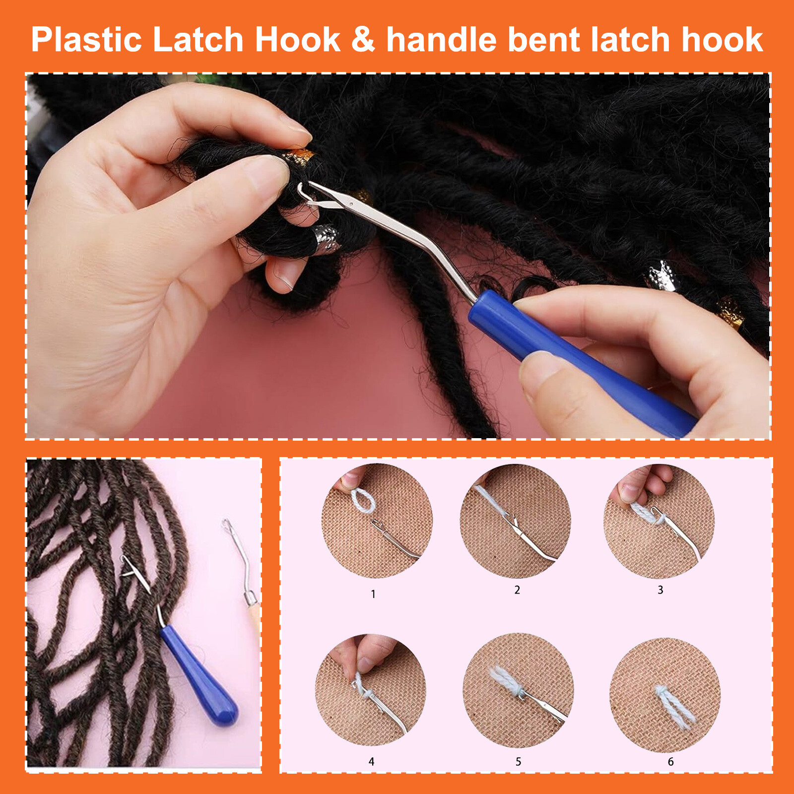 48 Pcs Dreadlock Crochet Hook Tool Set 6 Different Size Bent Latch Hook