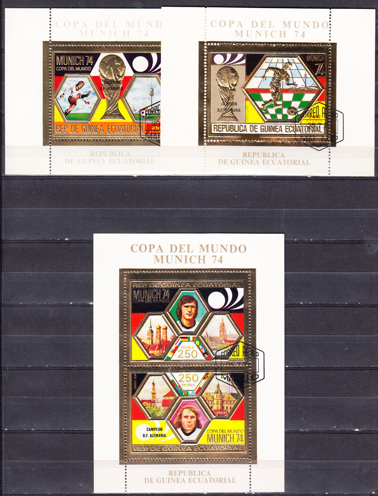 W EQUATORIAL GUINEA 0410-B123A U MUNICH WORLD FOOTBALL CUP PERF GOLD FOIL SS