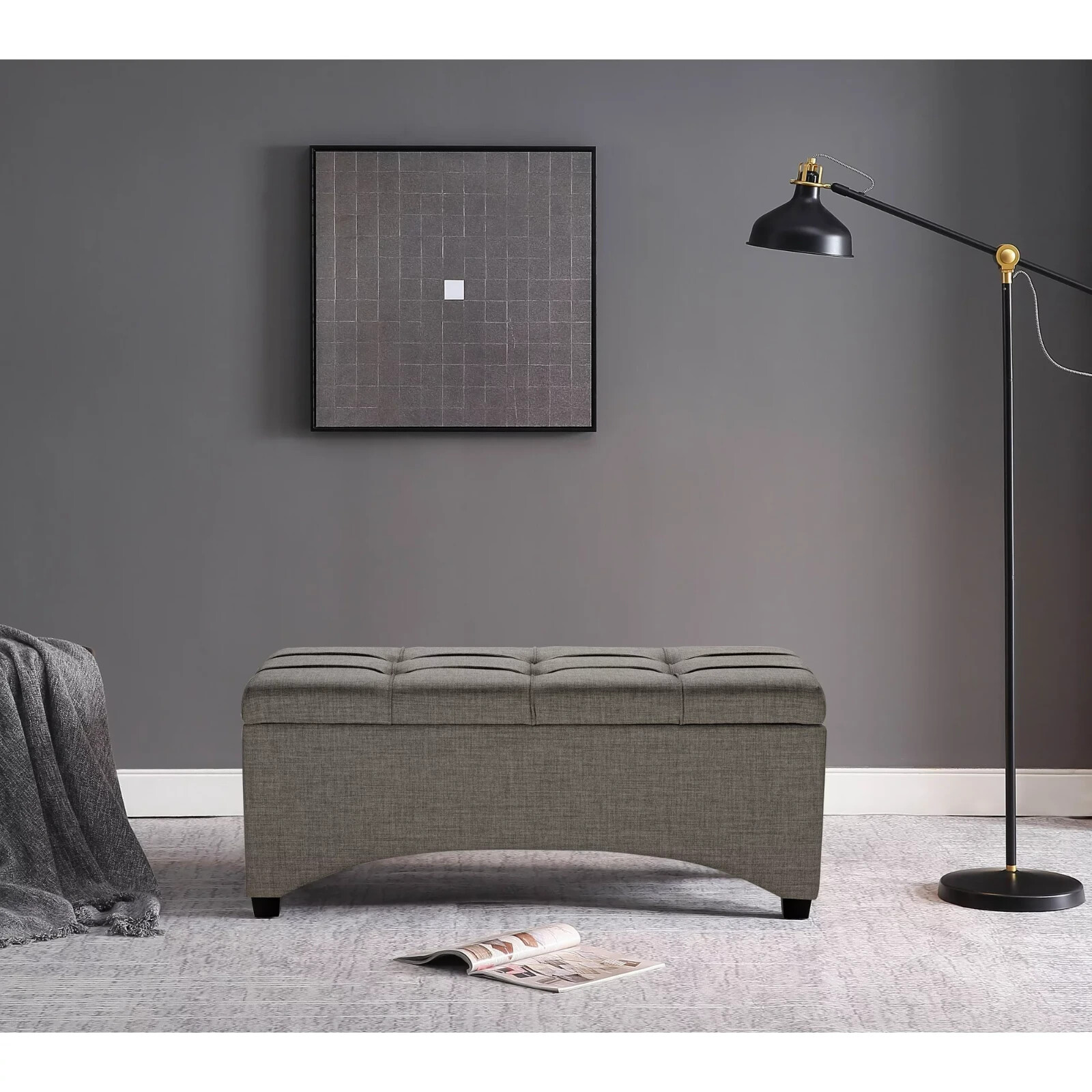 Beautiful 42" Entryway Pintucked Stylish Storage Organizer Bench, Gray