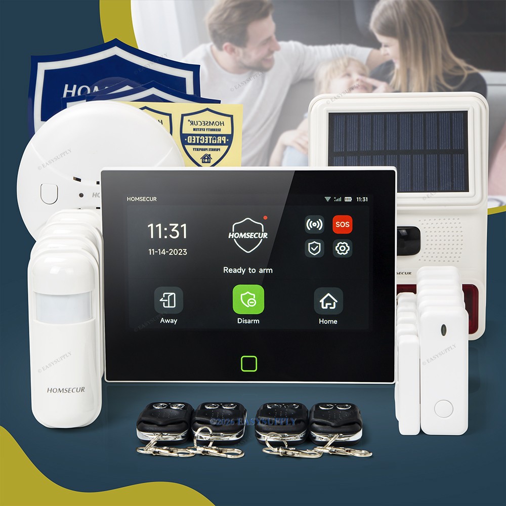 HOMSECUR Wireless WIFI 4G 2G Burglar Alarm System Touch Screen+4*PIR+Door Sensor