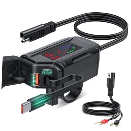 3-in-1 Motorcycle USB Charger, Waterproof IP65 Motorcycle Phone Charger with