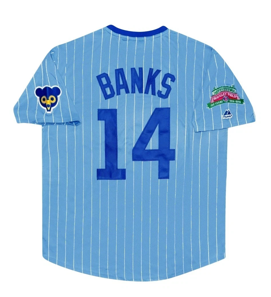 Ernie Banks Chicago Cubs Wrigley 100th Blue Cooperstown Jersey Men's (L-XL)