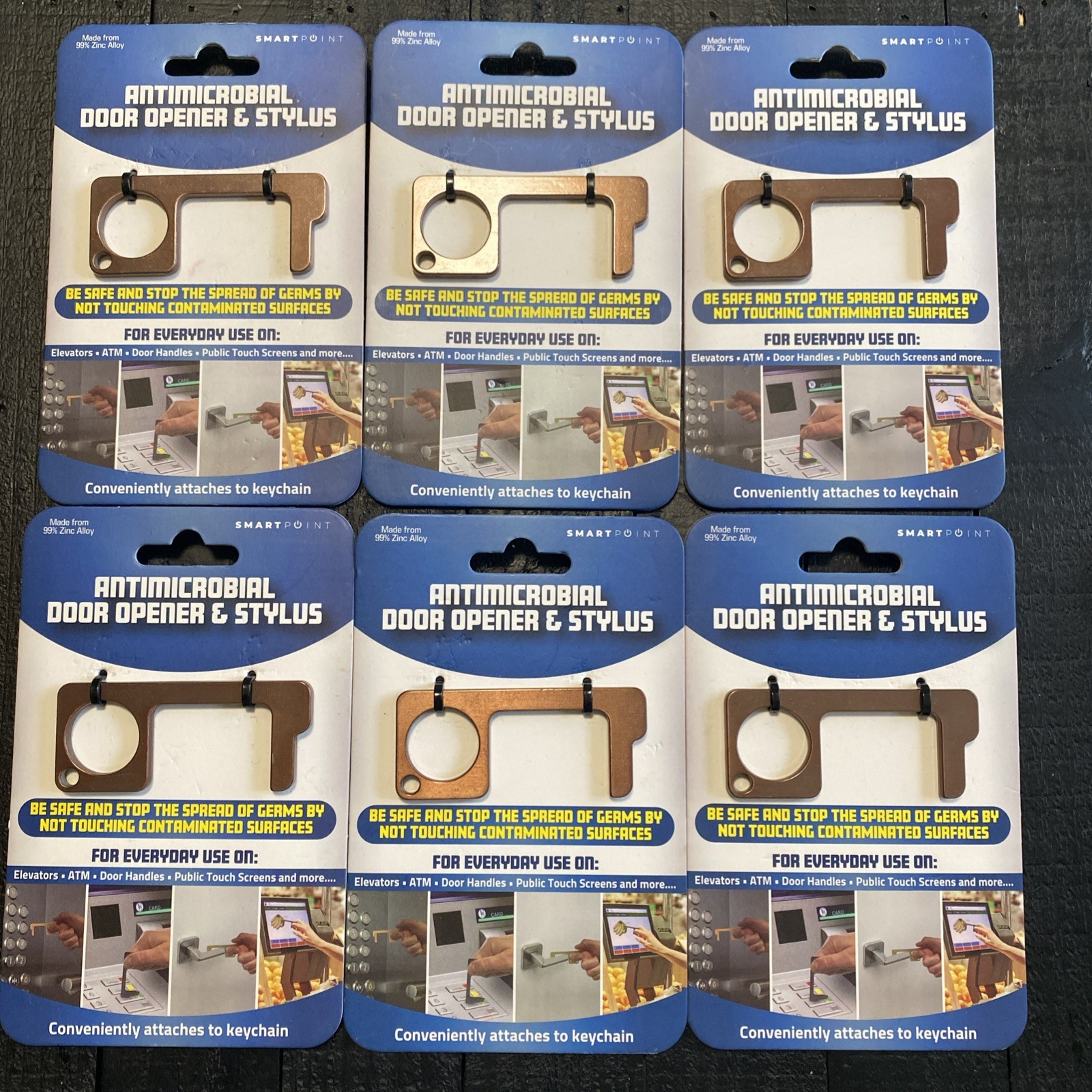 Lot of 6 - Antimicrobial Door Opener and Stylus Smart Point Gold Zinc Alloy