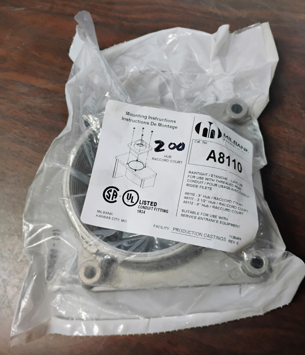 MILBANK A8110 3" CONDUIT HUB SERVICE ENTRANCE RAINTIGHT ALUMINUM NEW