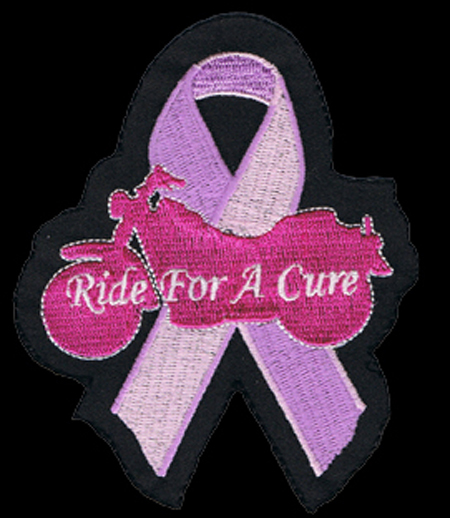 BREAST CANCER RIBBON  EMBROIDERED 4 inch BIKER PATCH