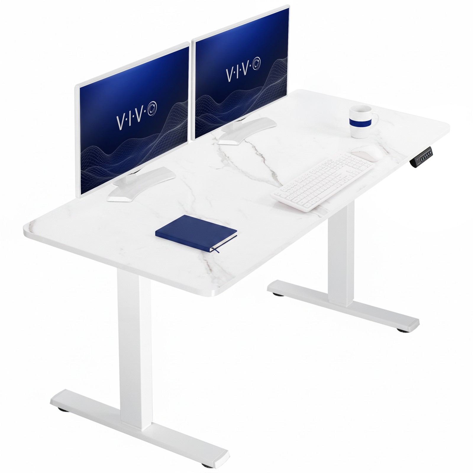 VIVO Electric 60” x 24” Stand Up Desk, White Marble Dry Erase Top, White Frame