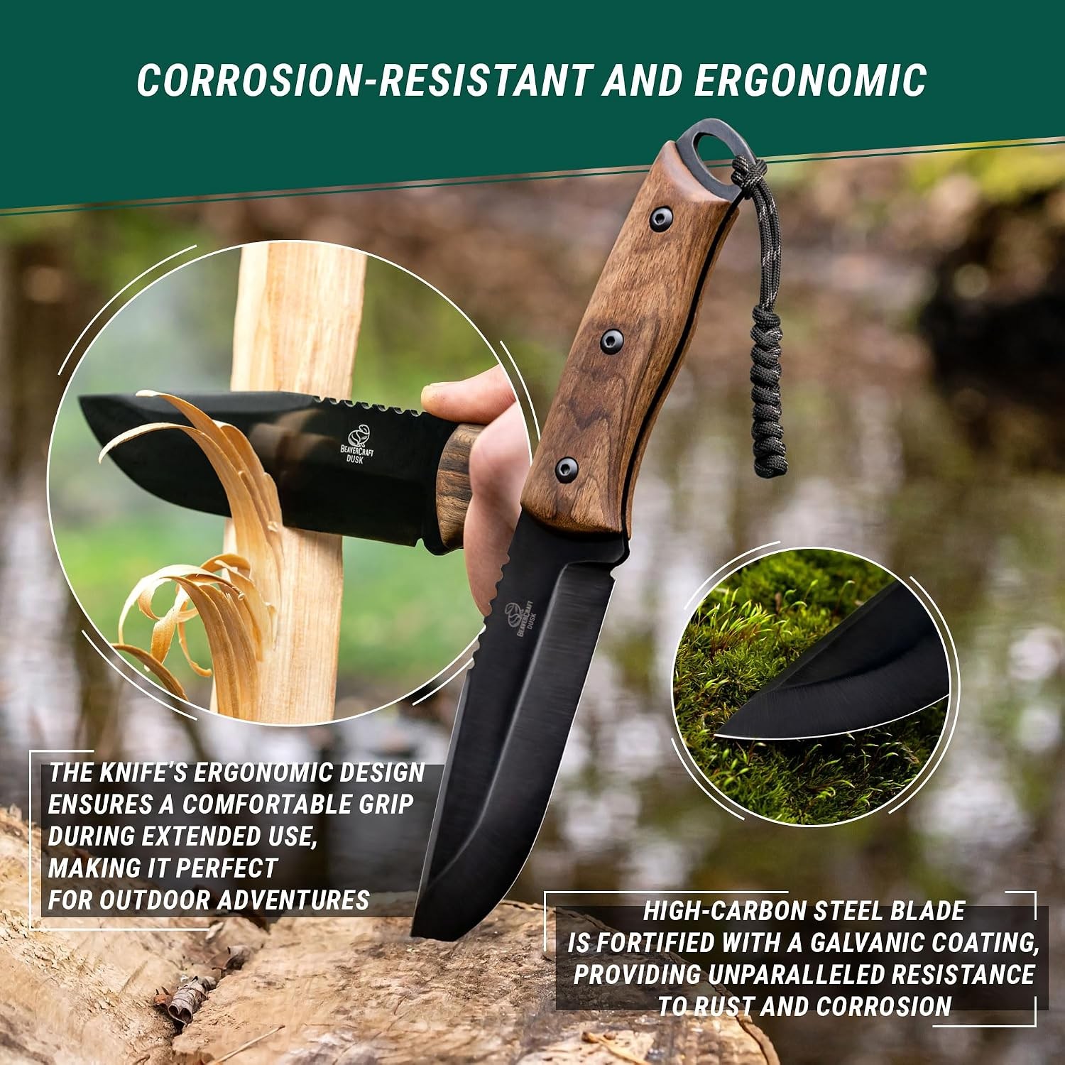 Bushcraft Full Tang Knife 9.8" Leather Sheath Fire Starter Bushcraft Tools
