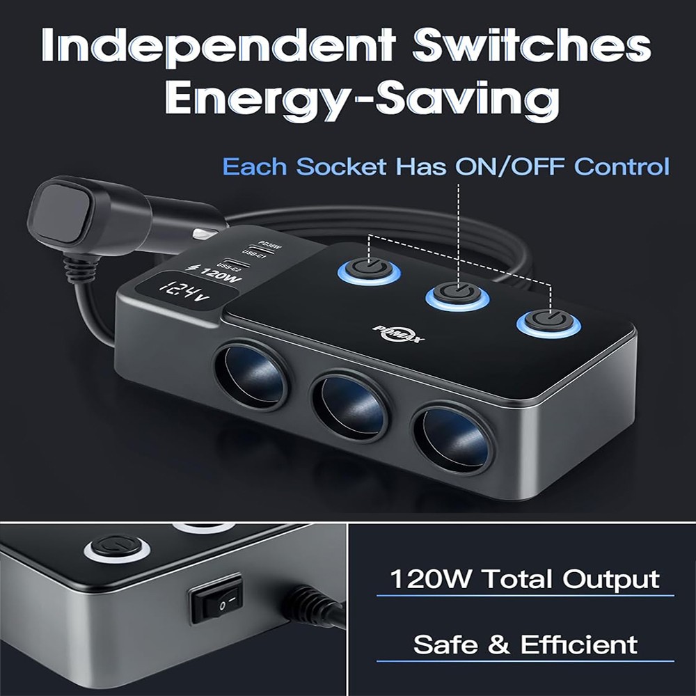 8in1 Car Charger Cigarette Lighter Splitter Adapter Fast USB/C Socket QC PD 30W