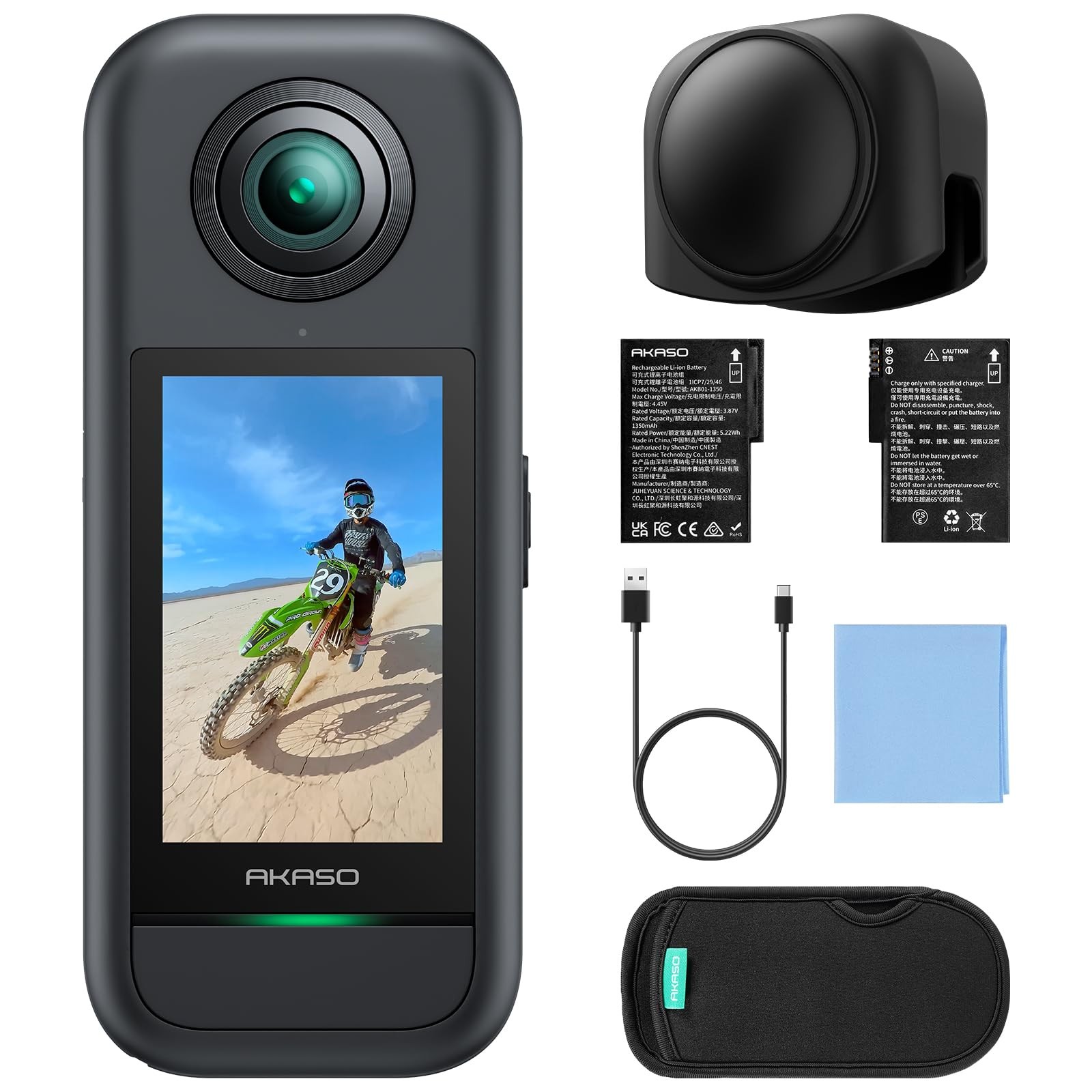 AKASO 360 Action Camera Standard Combo with Lens Cap Bundle