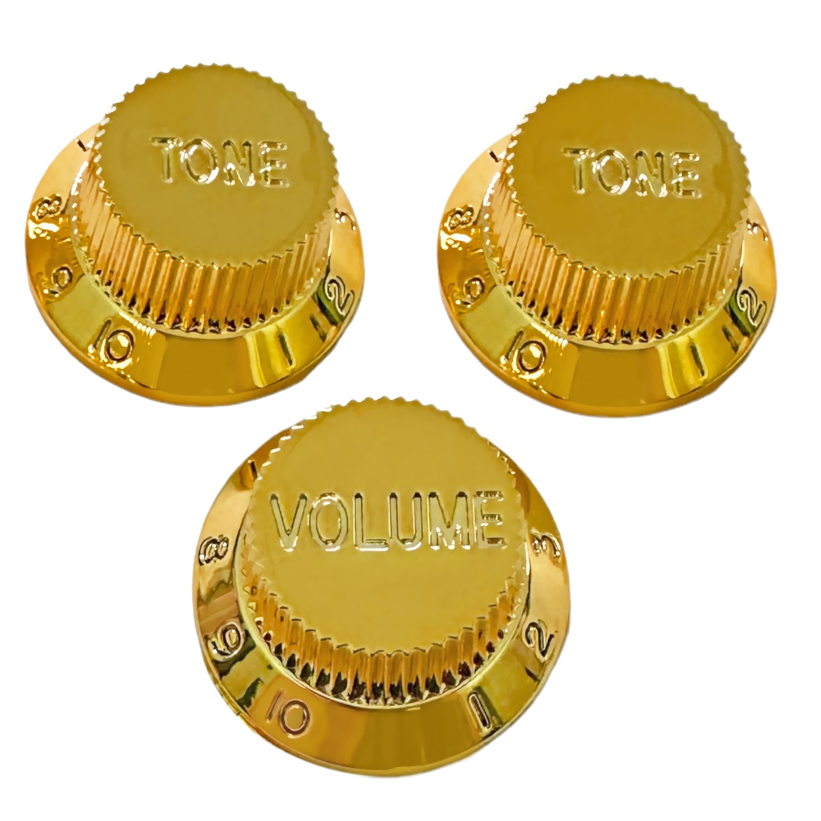 AxLabs Strat-Style Knob Set (3), Gold with Gold Font