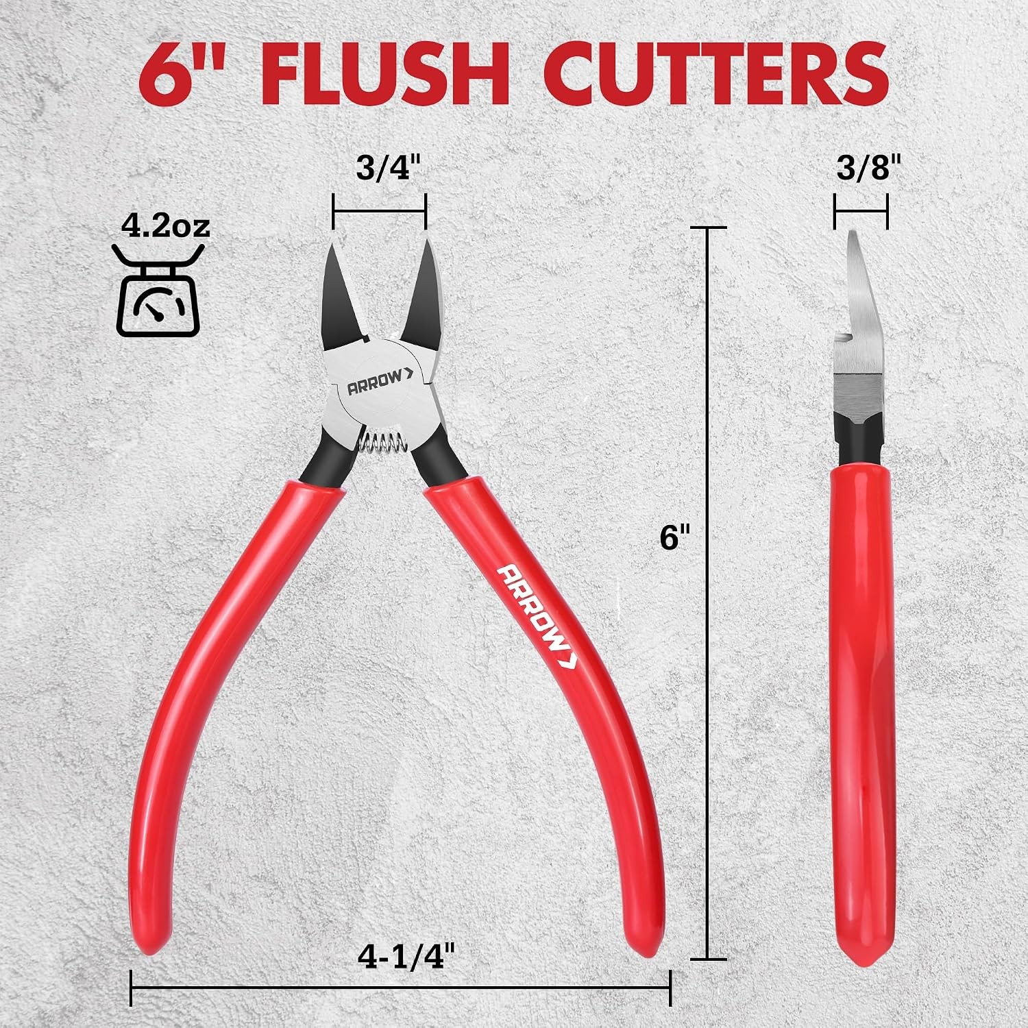 ARROW 6" Precision Wire Cutters - Spring Loaded Side Cutters, Ultra-Sharp