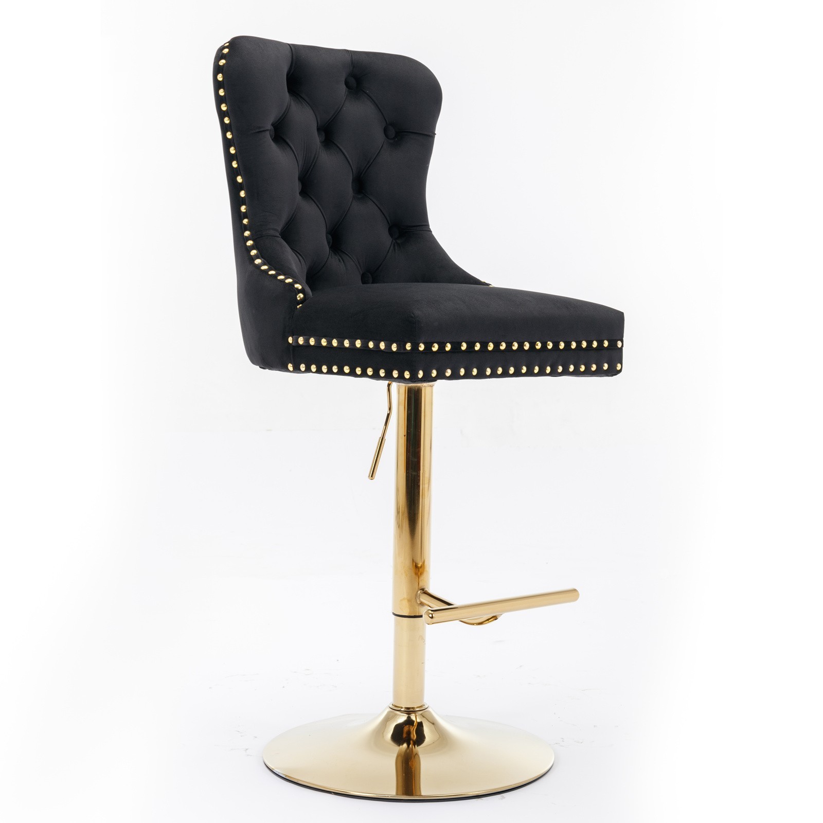 A&A Furniture Golden Swivel Velvet Barstools - Adjustable (27-35"), Tufted