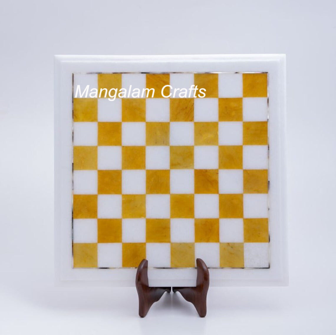 18" Marble Chess Game Table Semi precious stones Handicraft Inlay Work