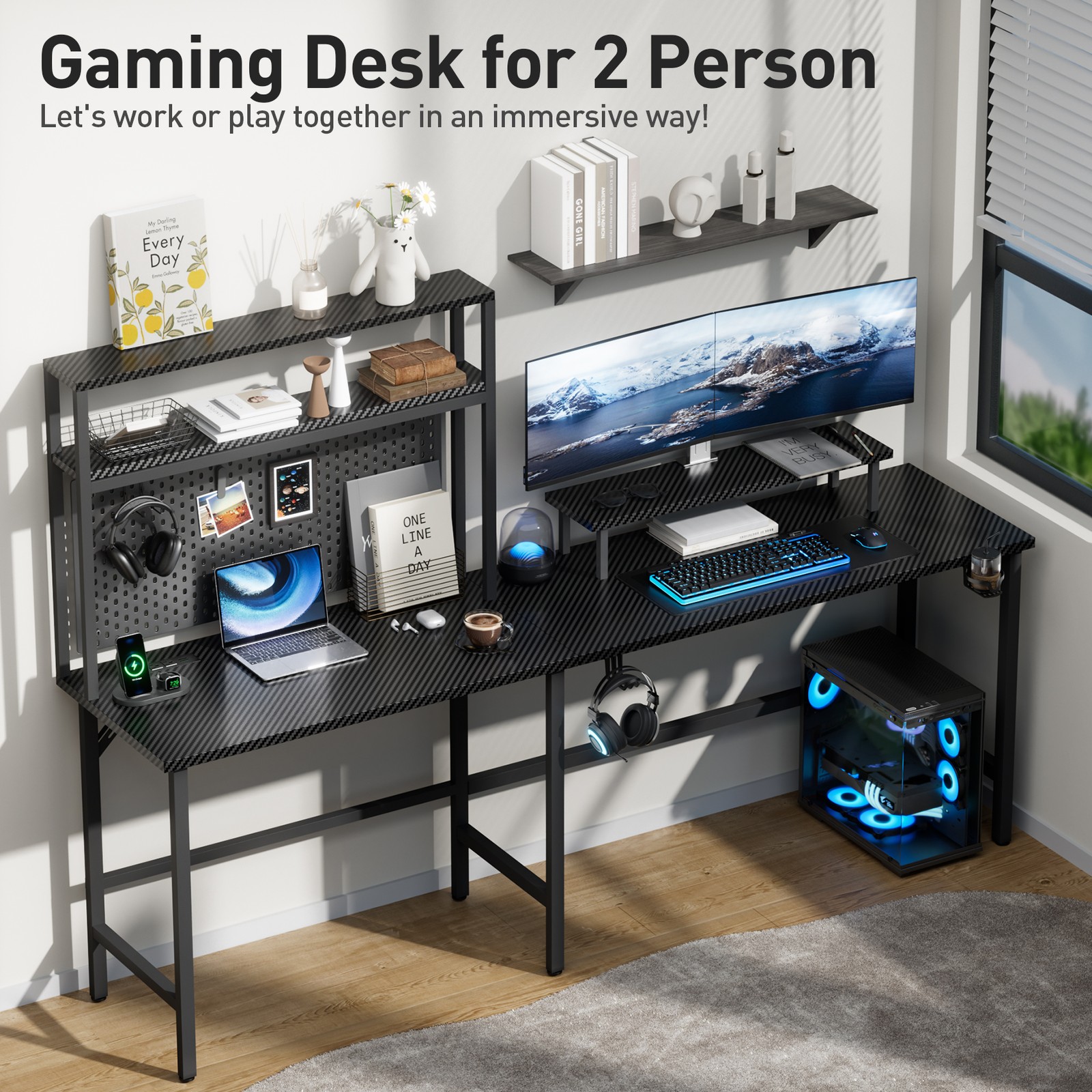 L Shaped Gaming Desk with LED & Power Outlets, Reversible Corner Computer Desk