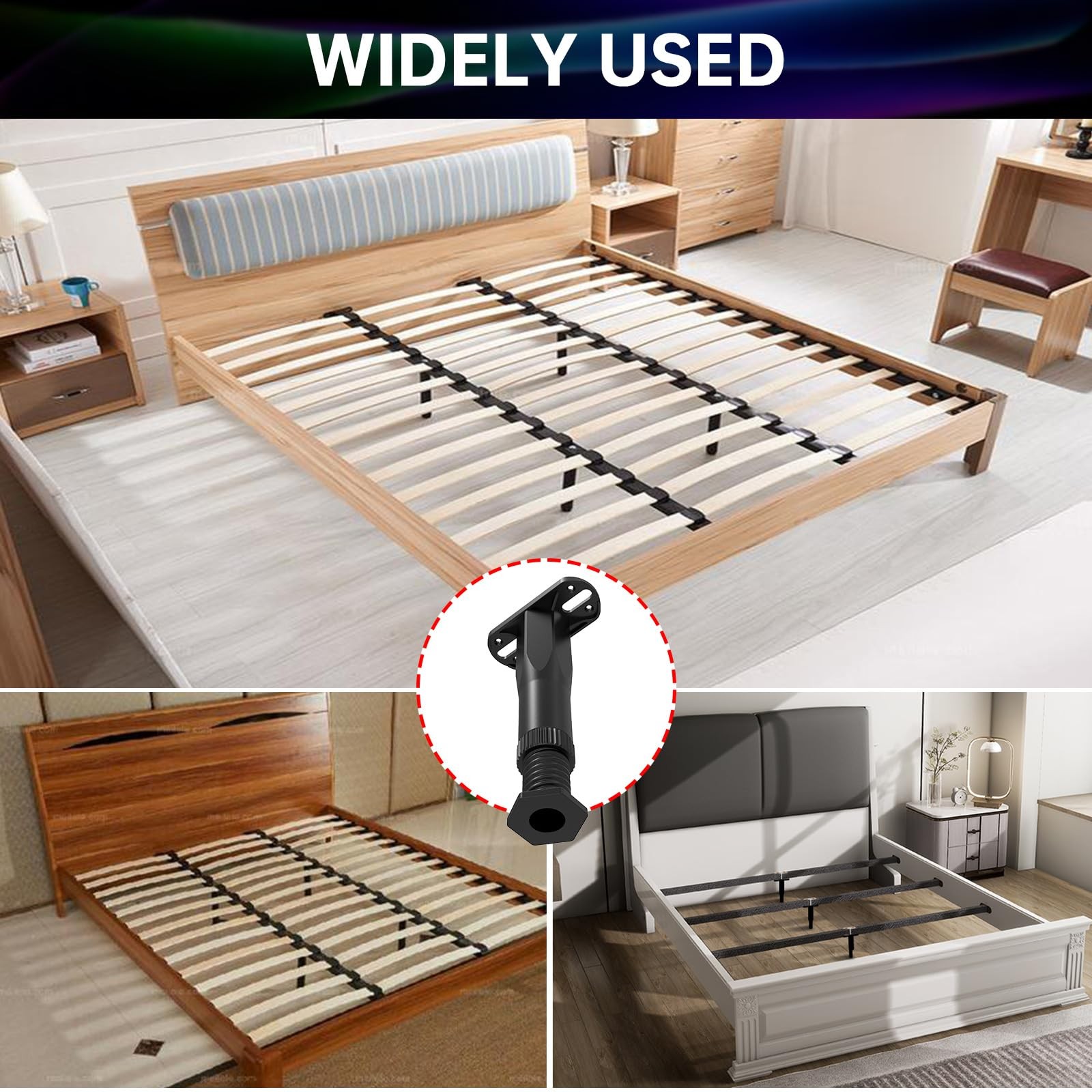 Adjustable Bed Frame Support Legs 8.3"-14.5" Height - 30% Wider Base