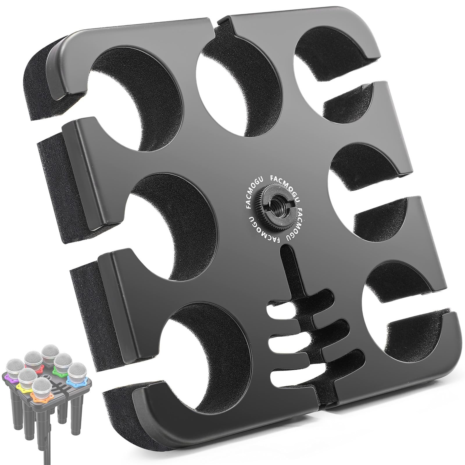 Multi Microphone Holder, Square Tray Mics Holder with Cable Slots Holds Up to...