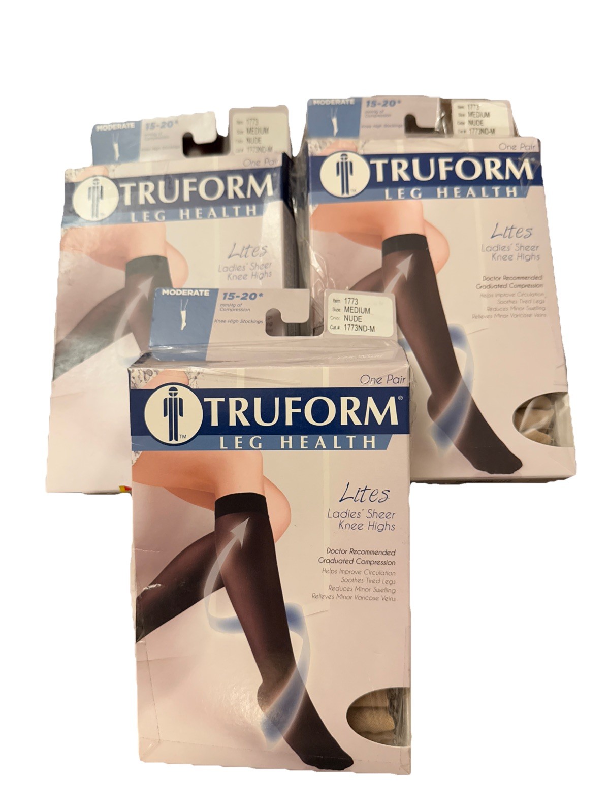 TRUFORM Lites Knee High Compression Stockings 15-20mmHg (Nude) Medium Lot Of 3