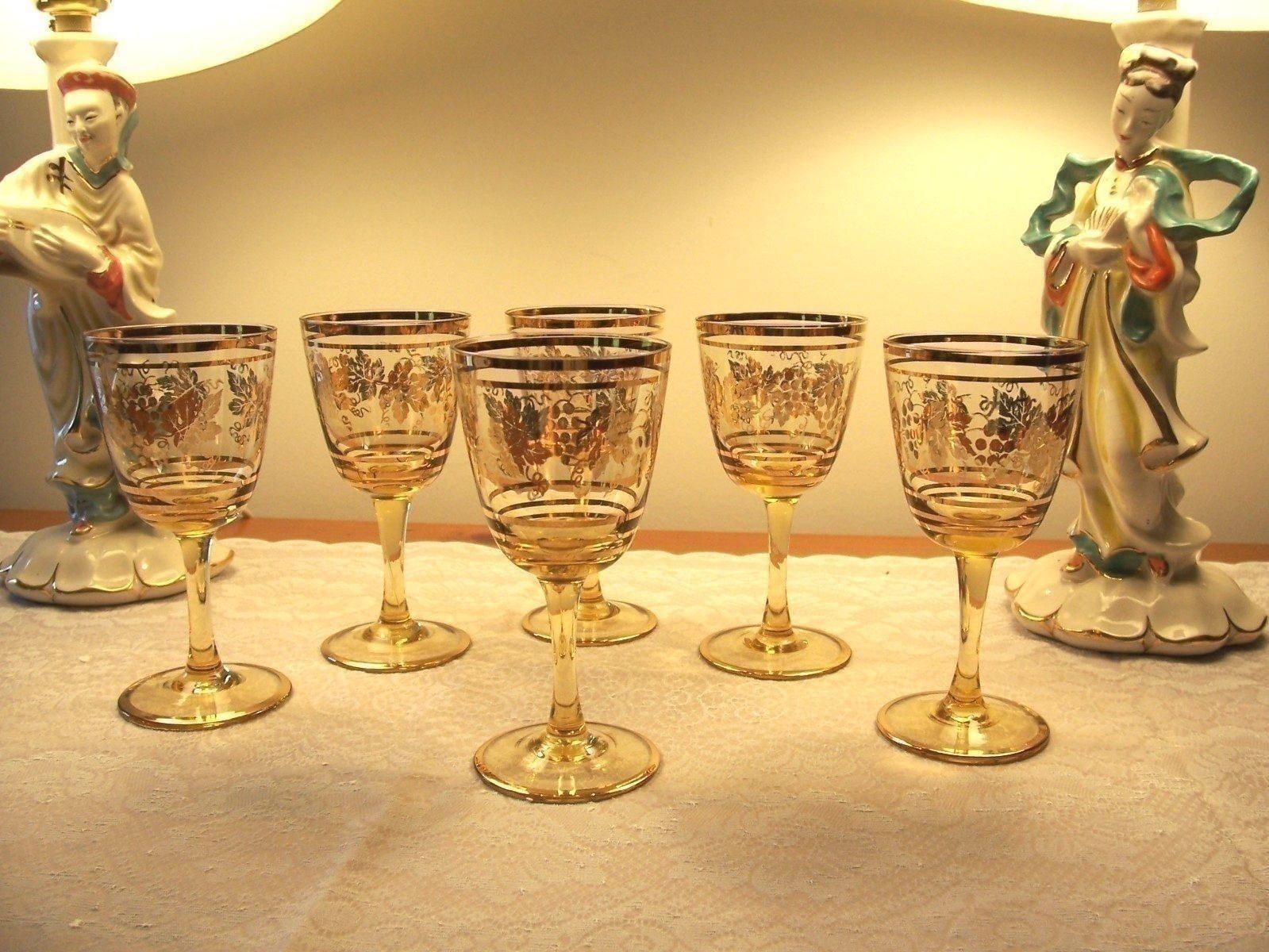 Gold Leaf Design and Trim Cordial Stemware - Set of (6) Excellent Condition!!