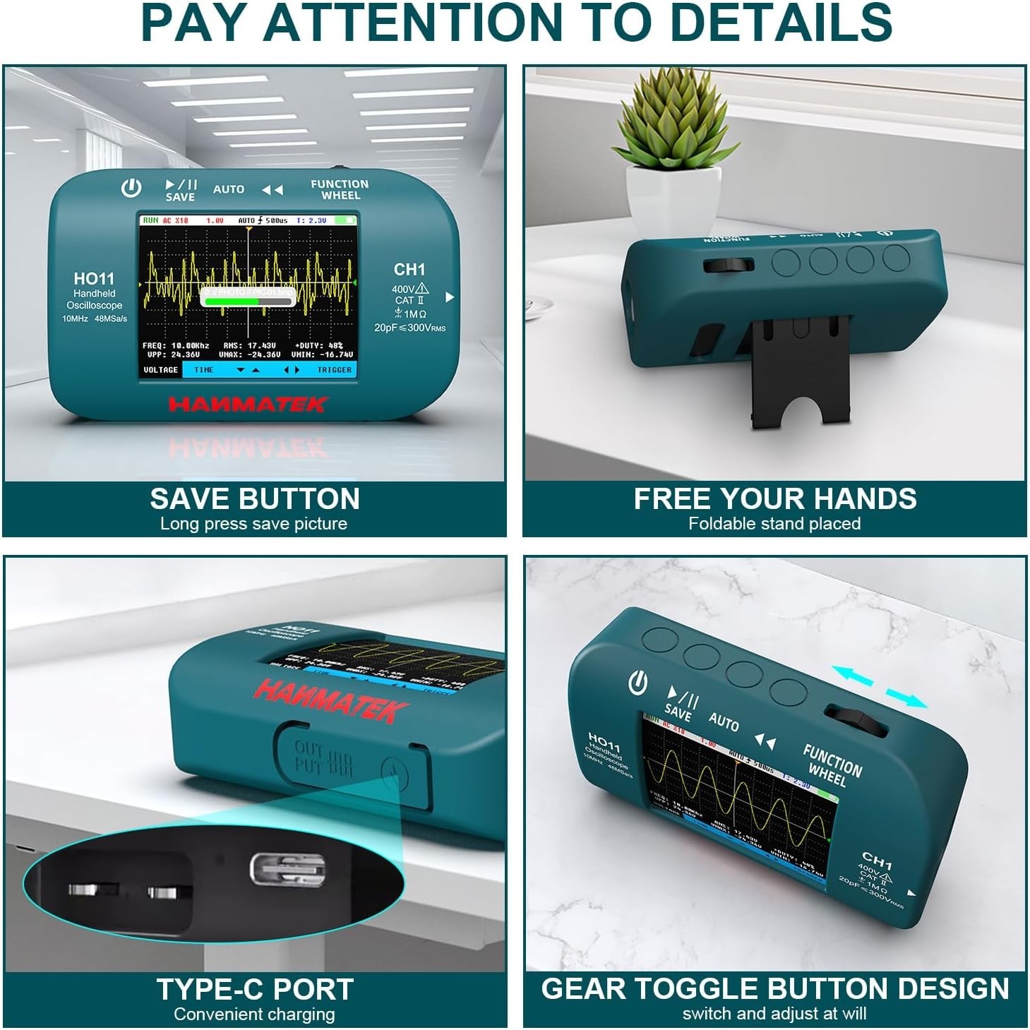 Handheld Digital Oscilloscope 10MHz Bandwidth 48MSa/s High-Precision Sampling