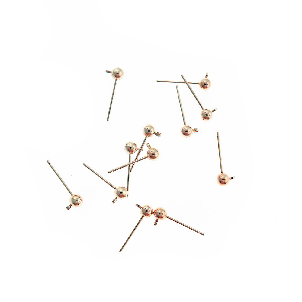 Rose Gold Stainless Steel Earrings -Stud Bases - 4mm - 10 Pieces 5 Pairs - FD972