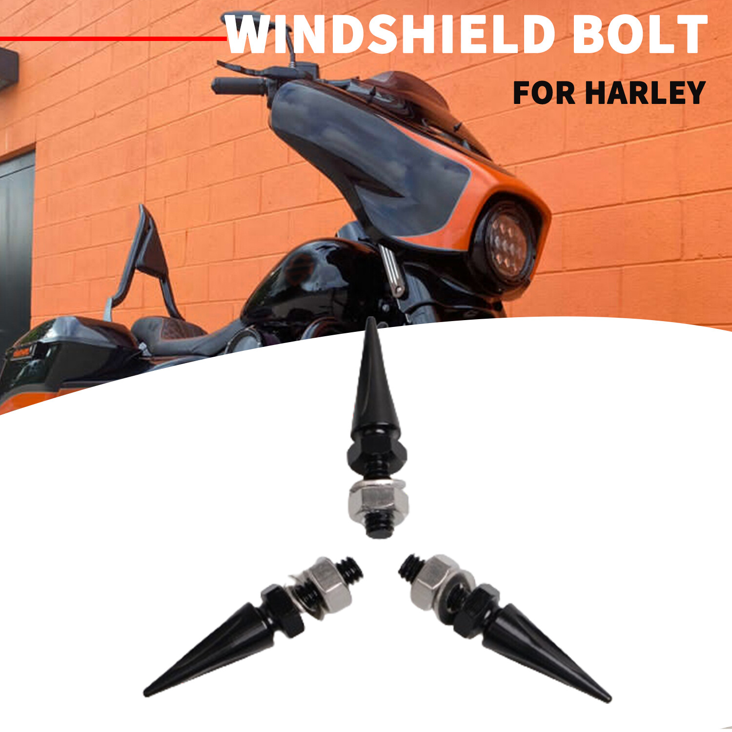 Black CNC Spike Windshield Bolt Screws For Harley Tri Electra Street Glide FLHX