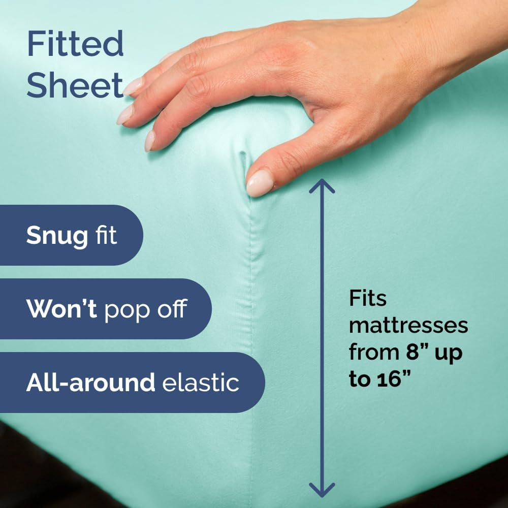 Twin Sheet Set & 2 Queen Cotton Bed Pillows - 3 Piece Set