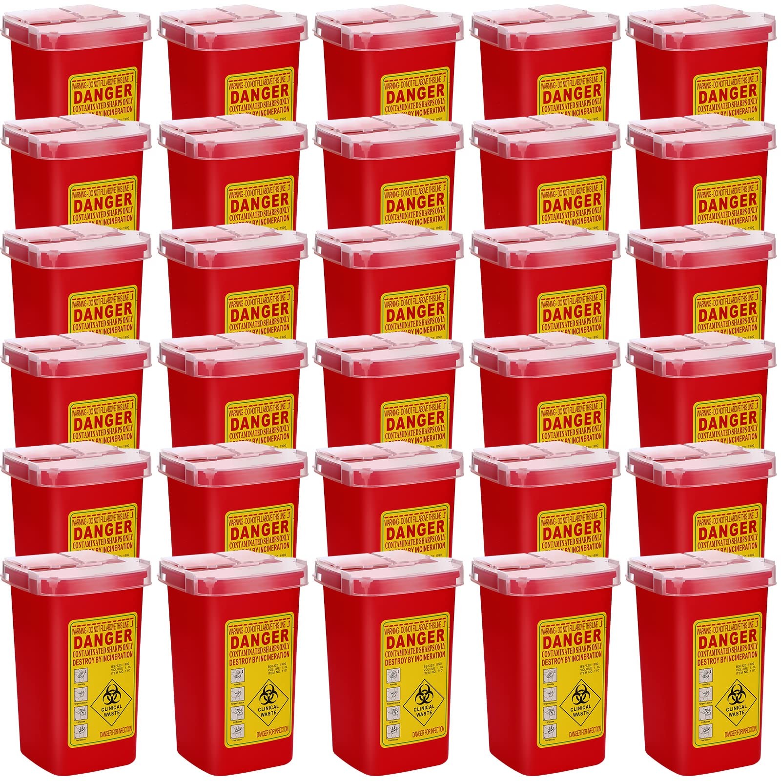 Chumia 30 Pcs Sharps Containers for Home Use, 6 x 4 x 3 inches, 1 quart, red