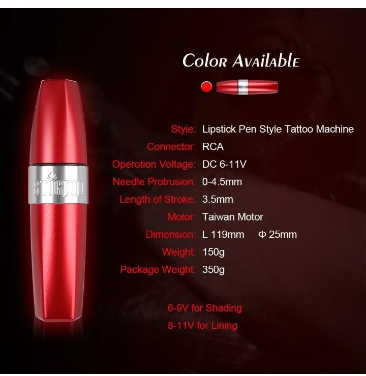 Stigma Rotary Tattoo Machine Professional Pen Lipstick Red