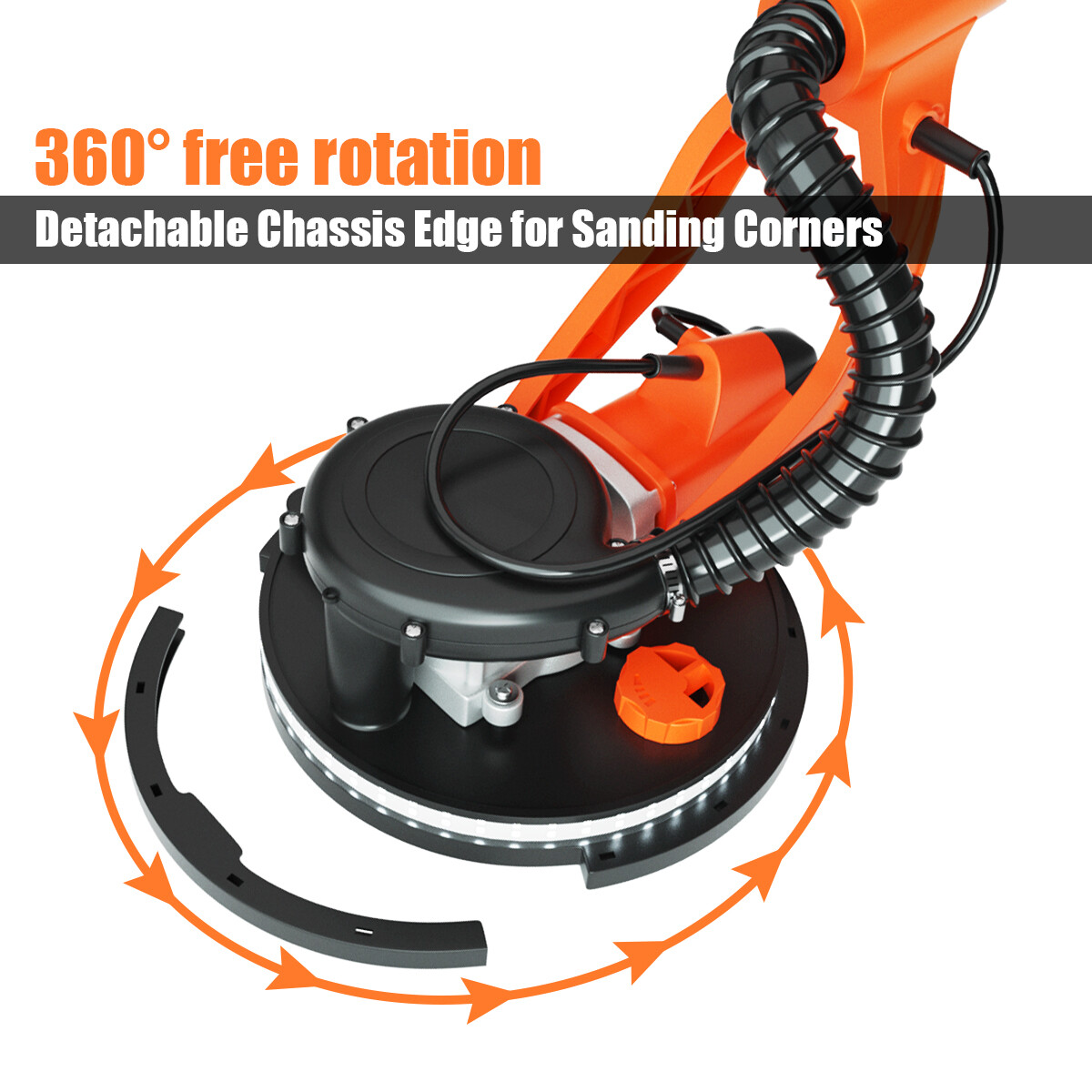 Electric Foldable Drywall Sander 750W Variable Speed w/Automatic Vacuum & Lights