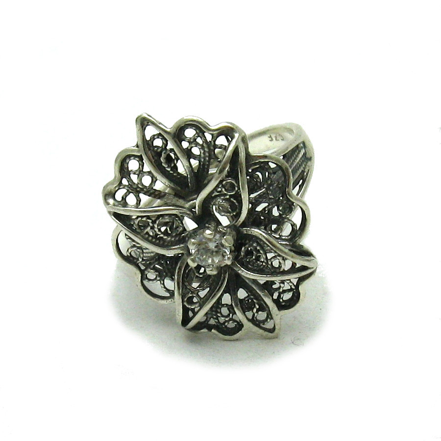 Sterling Silver Filigree Ring Solid 925 With Cubic Zirconia Handcrafted