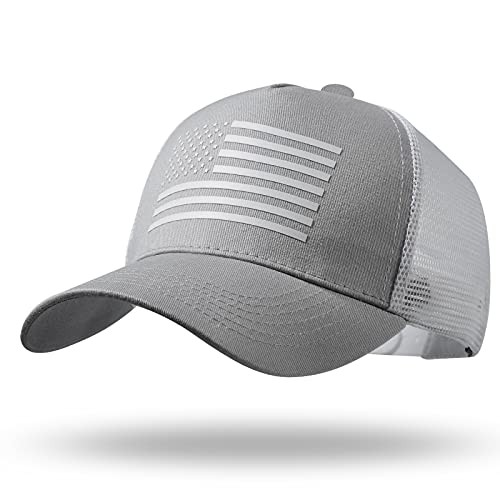 American Flag Trucker Hat - Snapback Hat, Baseball Cap for One Size Gray/White