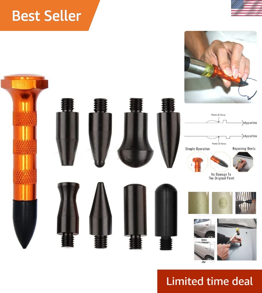 Paintless Dent Repair Kits，Car Body Dent Removal Tools Knockdown Tips Tools M...