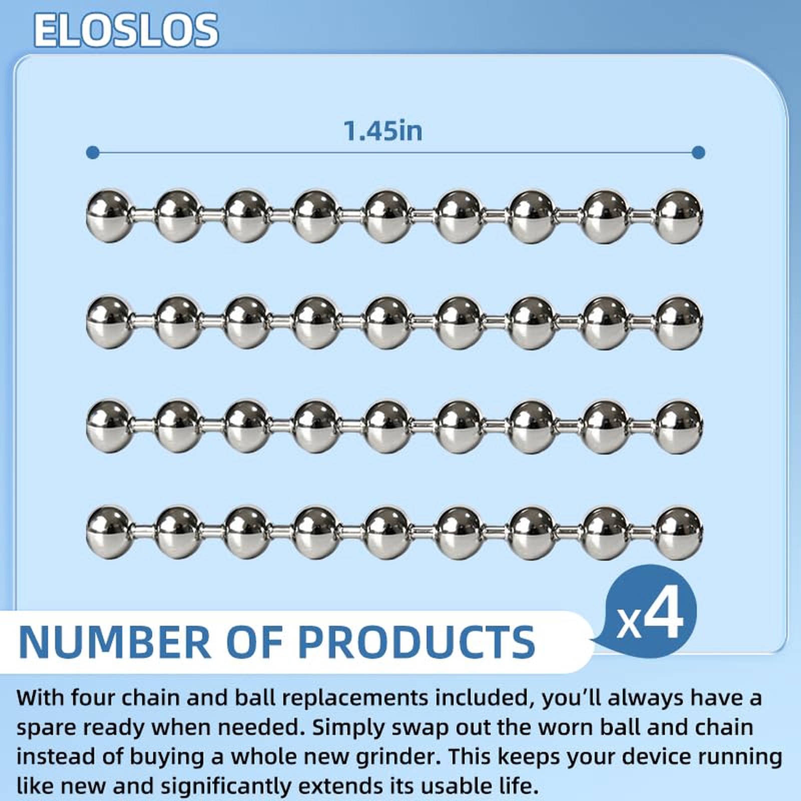 Eloslos Ball Chain 4Pcs Wakit Grinder Replacement
