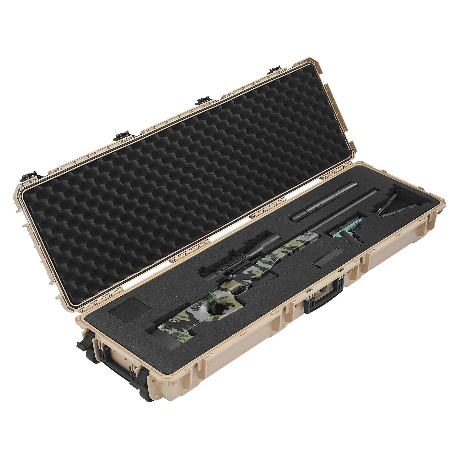 Uimoso Durable Rifle Case IP67 Waterproof Design, Wheels, & Foam Inserts - Khaki