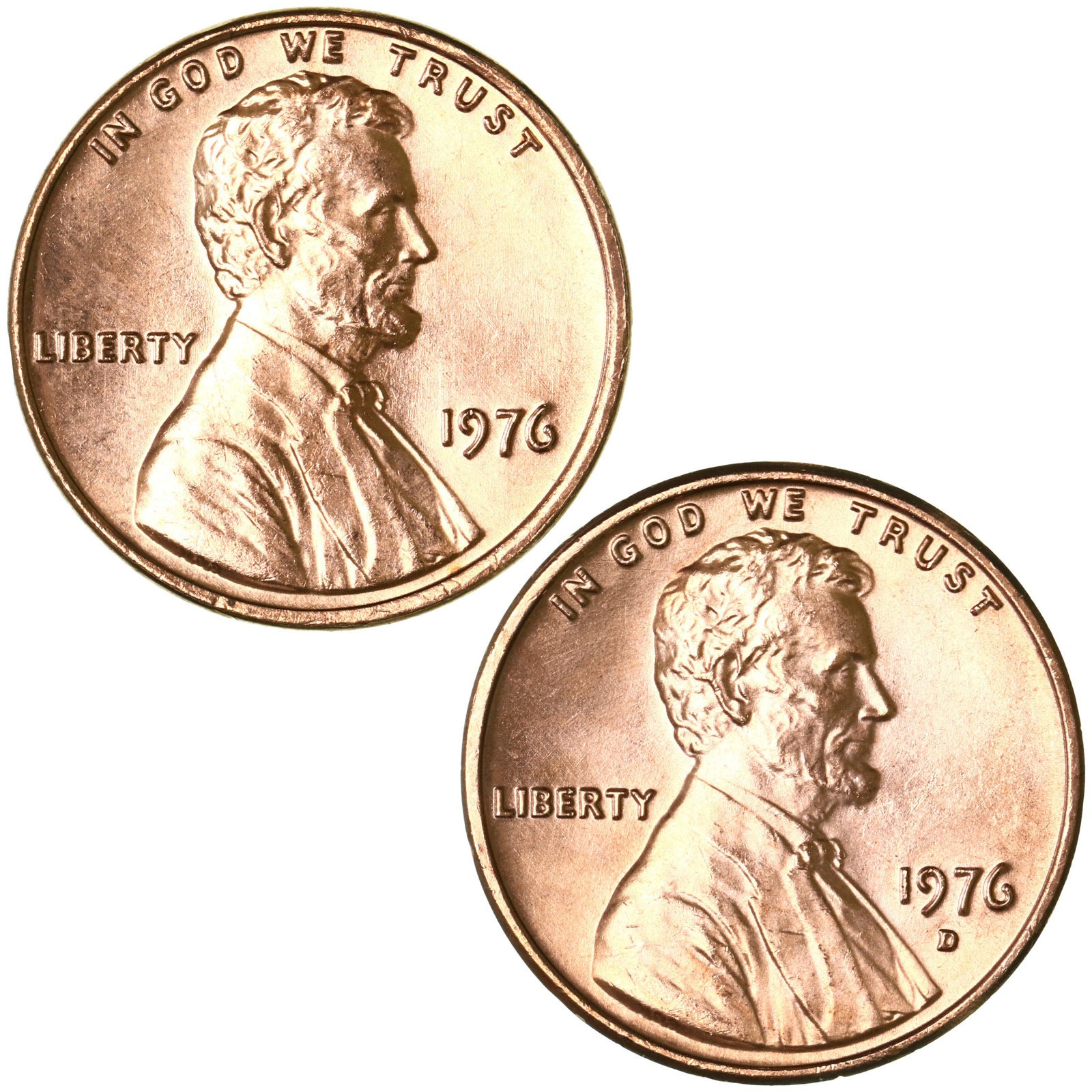 1976 P D Lincoln Memorial Cent Brilliant Uncirculated 2 Coin Year Set