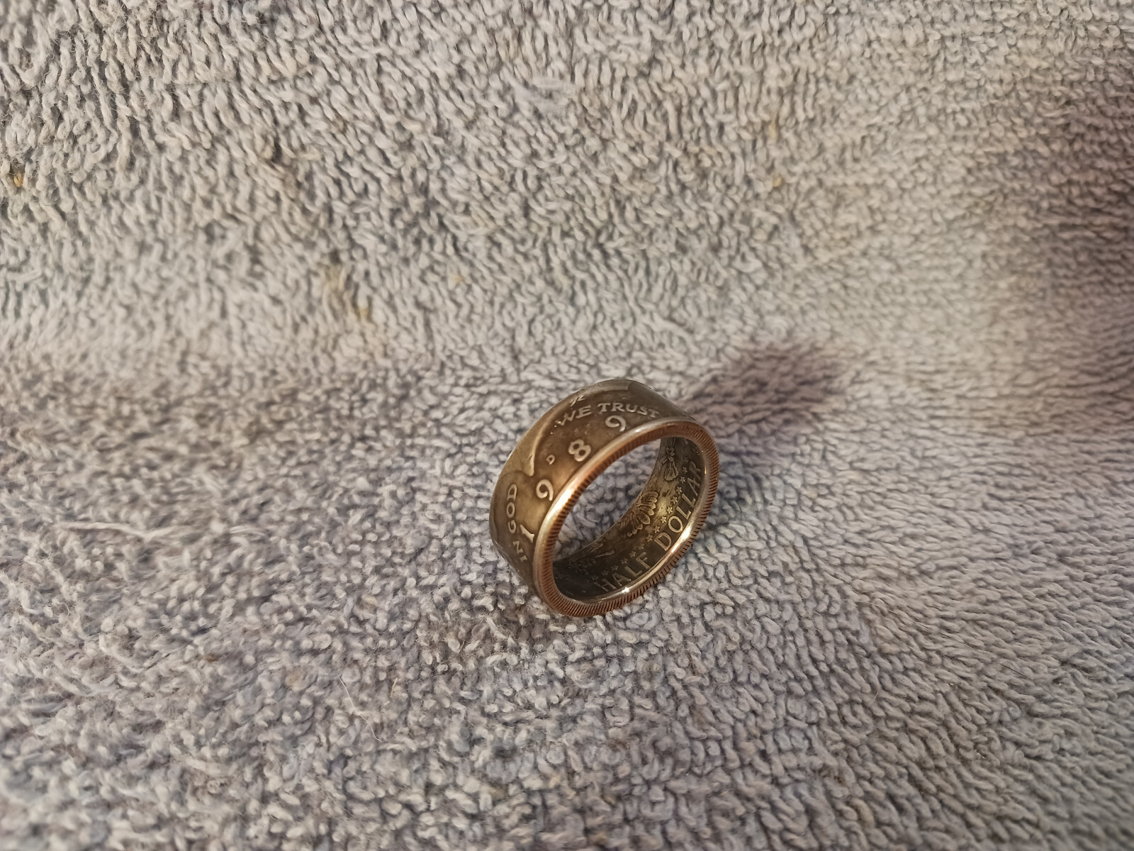 1989 Kennedy Half Dollars  size 11  coin ring  handmade mixed metals (C)