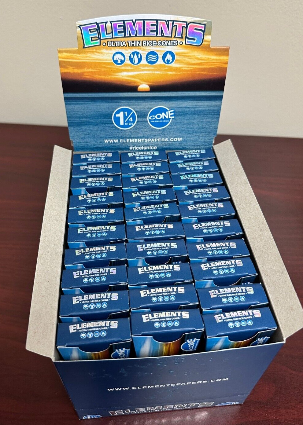 Elements 1 1/4 "Ultra Thin Rice Cones" 30pks of 6 -FULL BOX-
