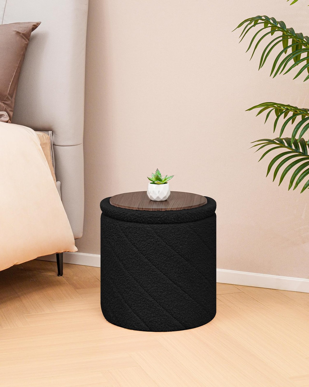 ZOLANOful Round Ottoman with Storage, Boucle Foot Rest Stool with Reversible ...