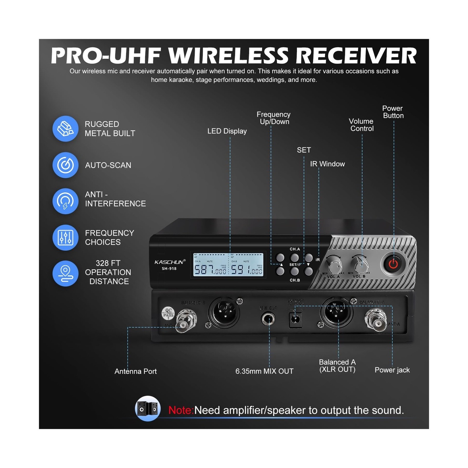 Wireless Microphone System，Cordless Handheld Microfono Inalambrico，