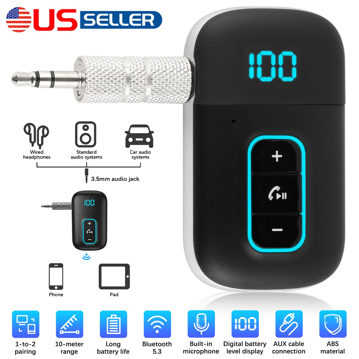 Bluetooth 5.3 Receiver Wireless Audio HiFi Music Adapter 3.5mm Jack AUX RCA