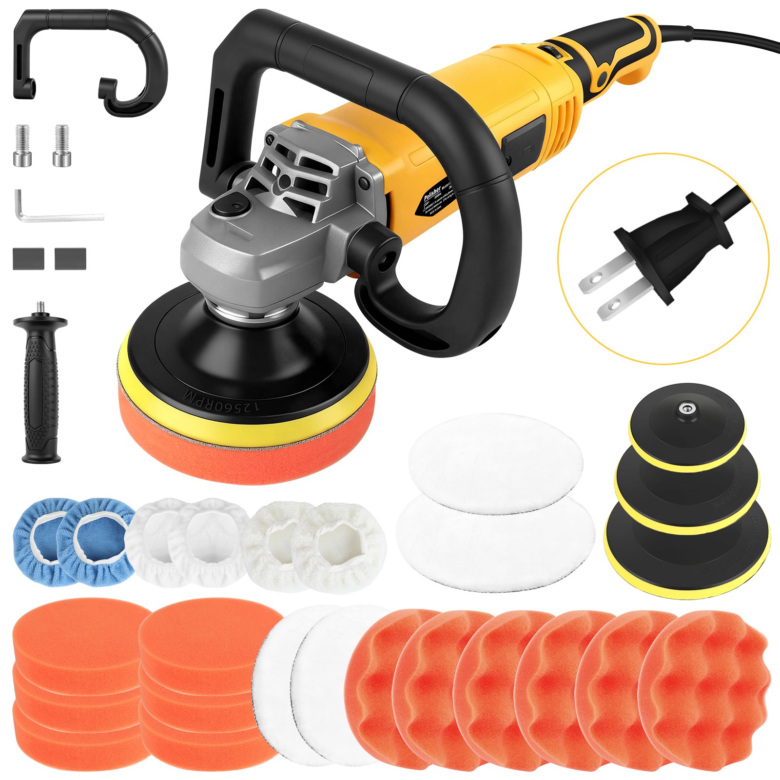 Car Buffer Polisher Waxer 7-Speed Rotary 6" + 7" Backing Plate Polishing Machine