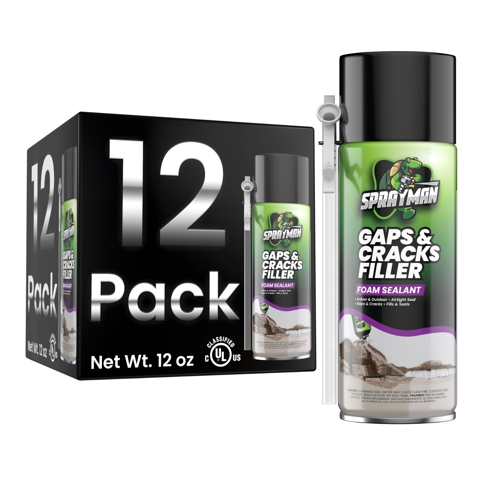 Sprayman Gaps & Cracks Filler Foam - 12oz   12 Pack - Straw Use