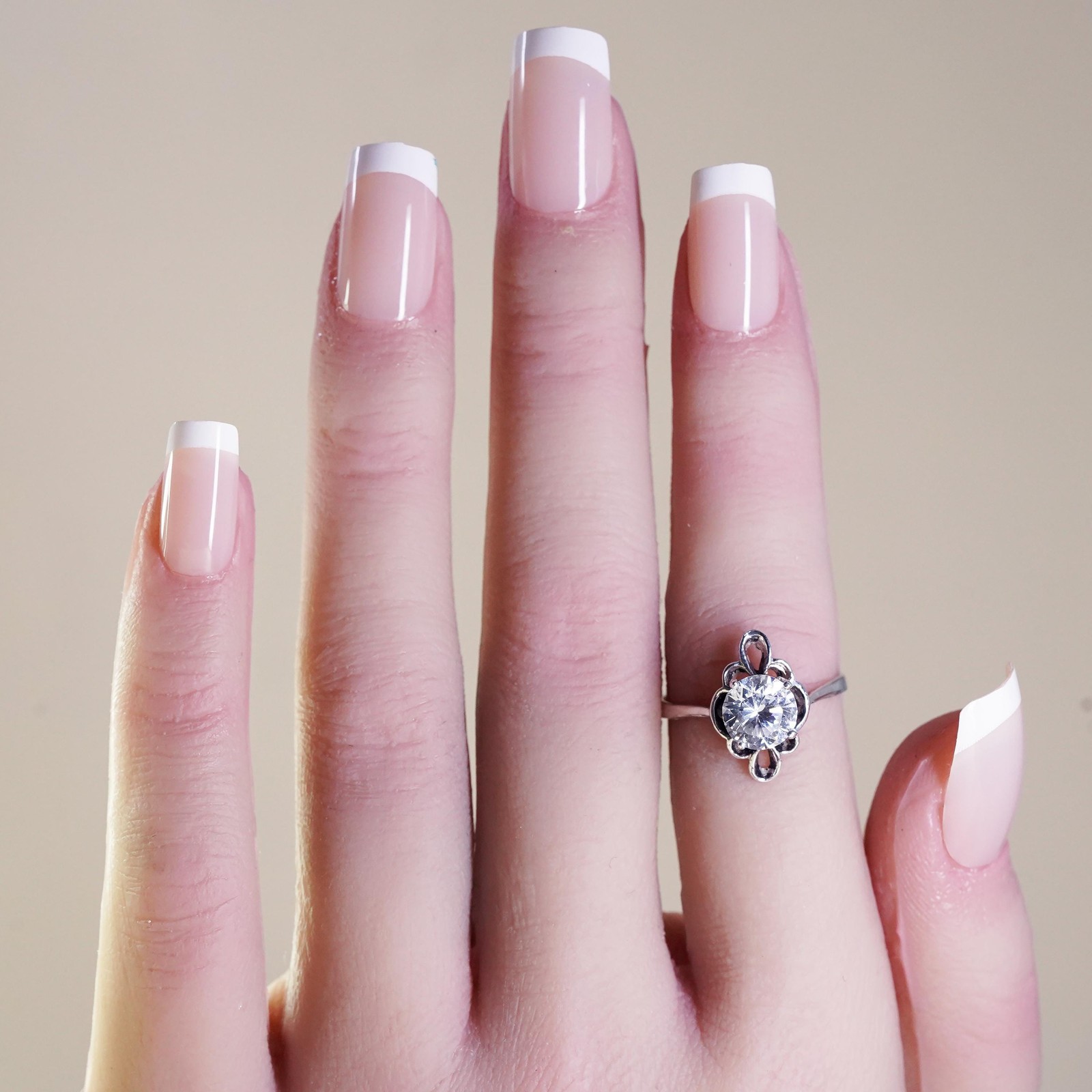 Size 5, vintage Sterling 925 silver Statement ring with cz