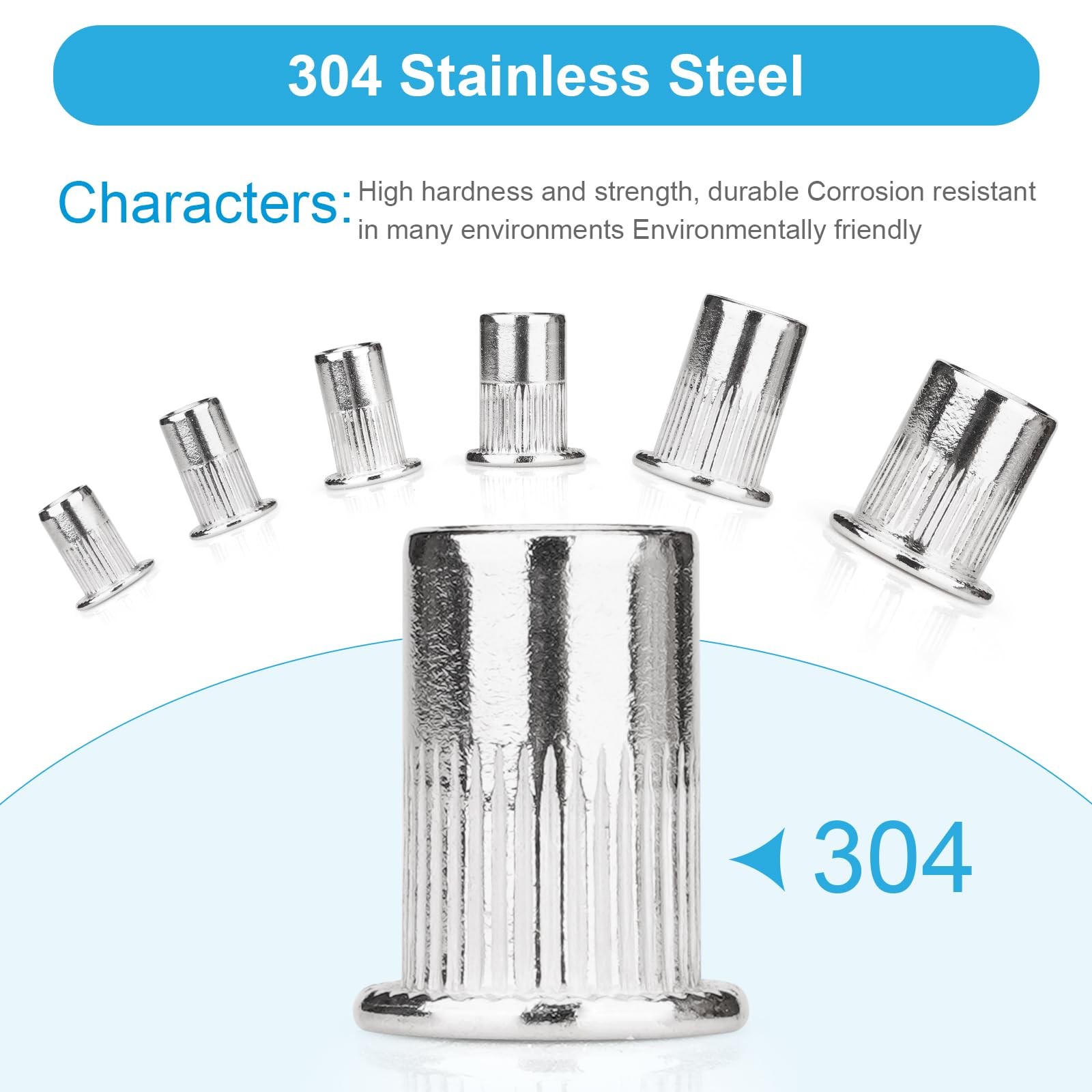 50 PCS M8 Rivet Nuts 304 Stainless Steel Flat Head Rivnut Threaded Insert