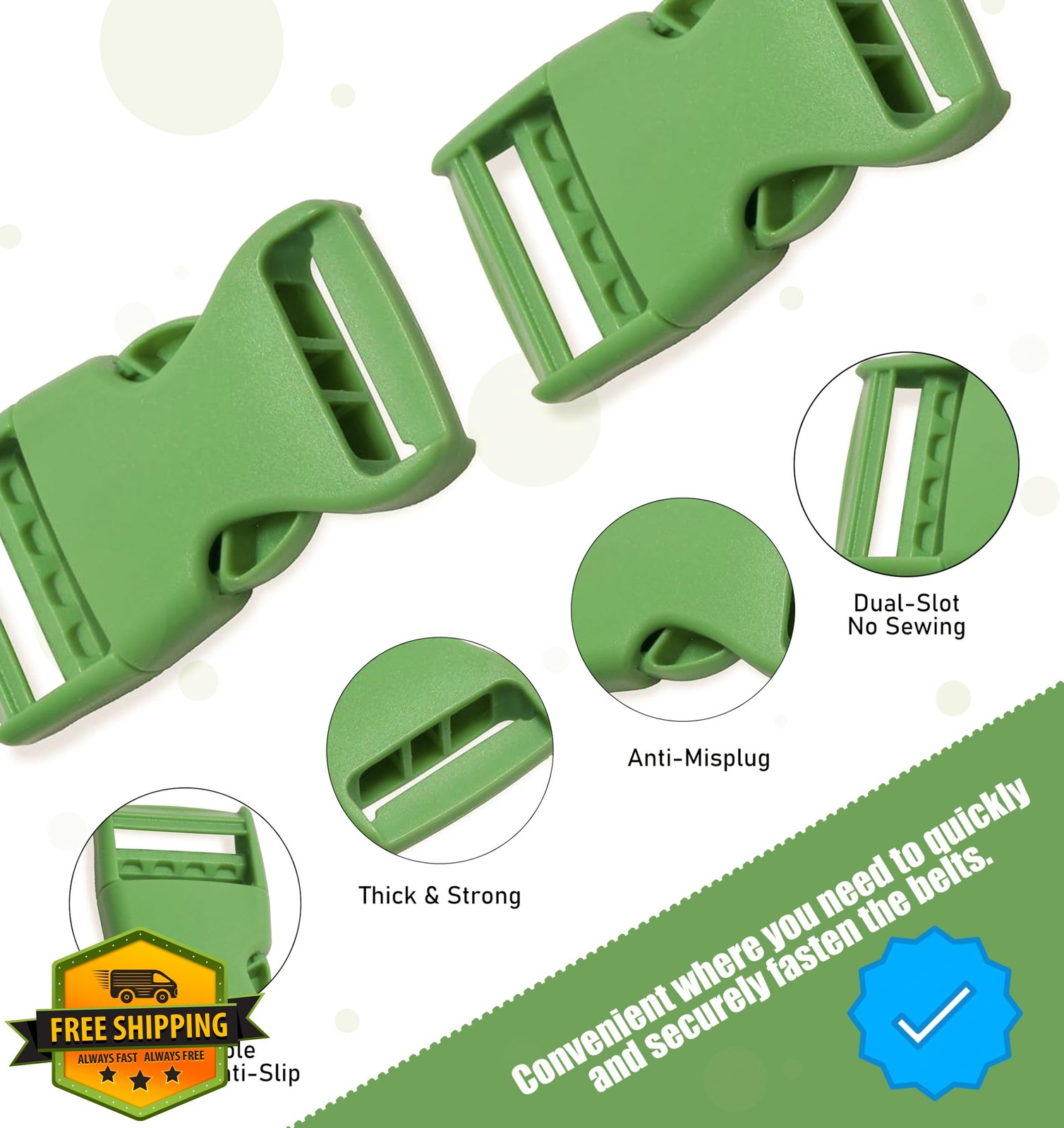 Green 1" Plastic Side Release Buckles 4pcs